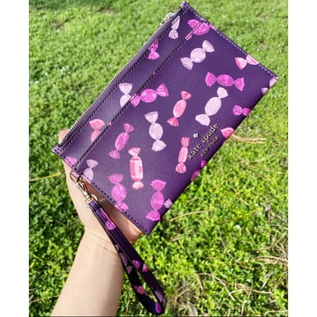 Kate Spade Staci Candy Shop Wrapper Medium Wristlet Double Zip Purple
