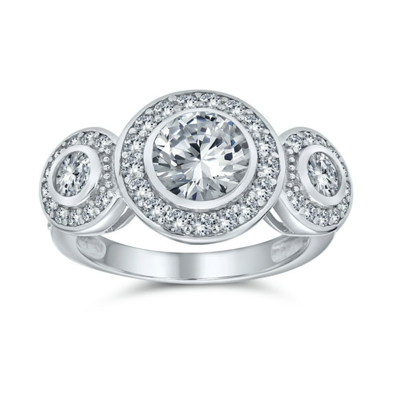 Bling Jewelry Womens Art Deco Vintage Style Three Stone Halo CZ Engagement Ring