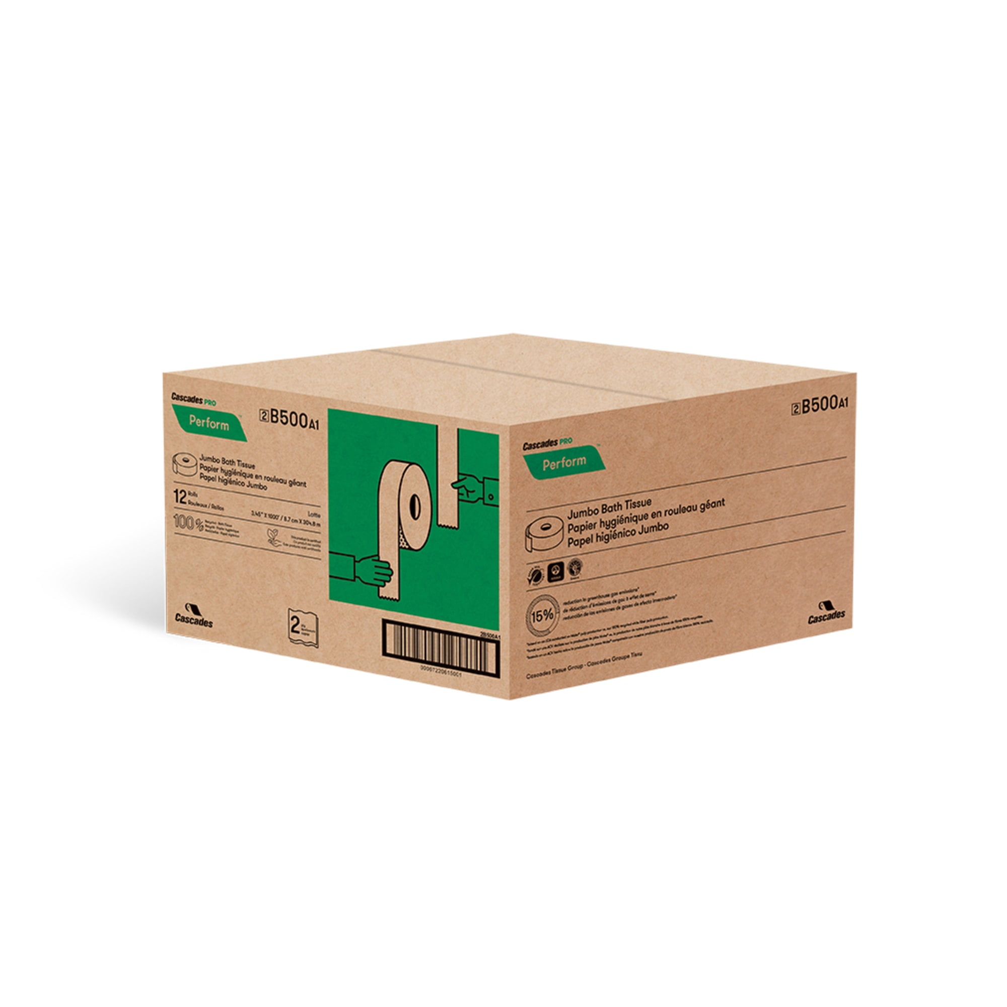 Cascades Tissue Group 4197 Cascades Moka Jumbo Roll Tissue, 2ply, 3 1/