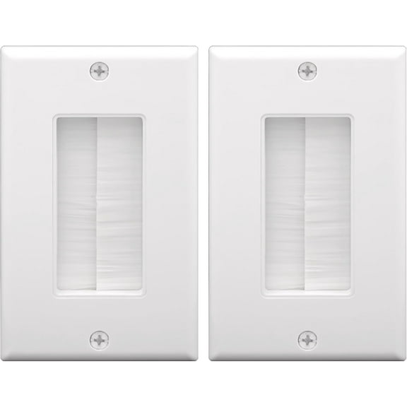 Brush Wall Plate Cable Pass Through, Single Gang Decorator Wall Cover for Low Voltage Cables, In-Wall Cable Management for Wall Mount TV, White (2-Pack)