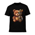 thumbnail image 6 of Men Vintage Steampunk Gear Butterfly Teddy Bear Graphic Crew Neck T-Shirt, Retro Machinery Plush Bear Poly Cotton Casual Short Sleeve Tee, 6 of 8