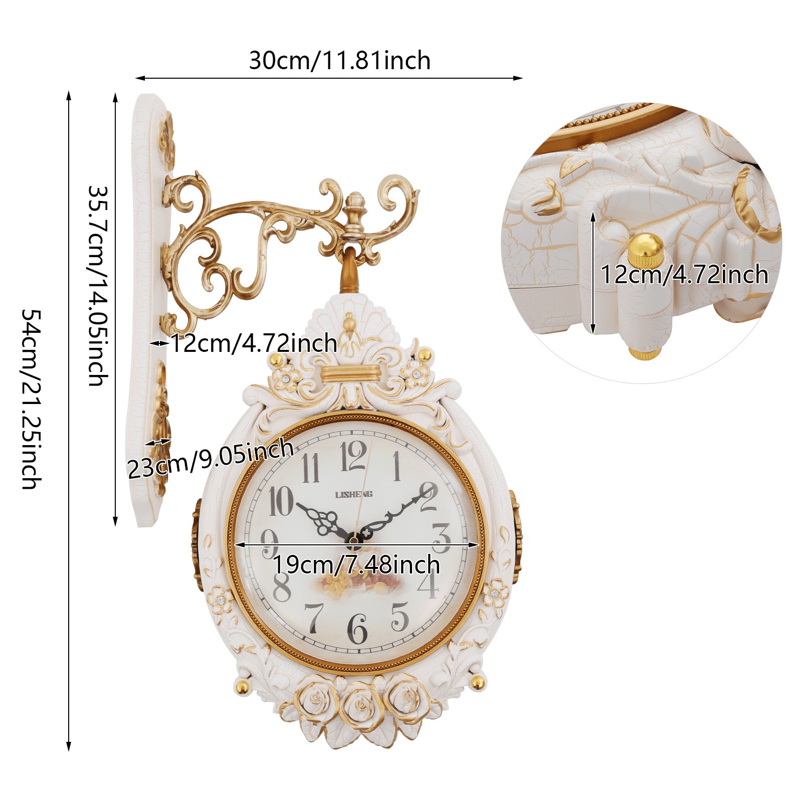 7.5 Retro Antique Double Sided Wall Clock Hanging Outdoor Station Quartz Garden