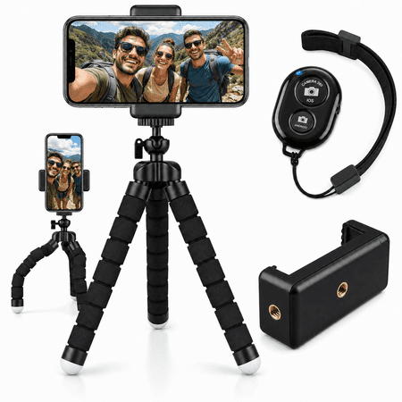 Tripod for iPhone, Flexible Phone Tripod with Remote, Octopus Stand with 360° Rotating Holder for Video Recording, Selfies, Vlogging and Travel