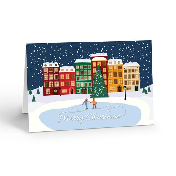 A Traditional Merry Christmas Greeting Card - Blank Interior - 12 Holiday Cards