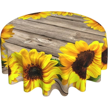

Wood Table Cloth Round 60 Inch Autumn Sunflower Tablecloth for Round Tables On Rustic Wood Grain Tablecloth Waterproof Washable Round Table Cover Protector for Dining Room Kitchen Indoor Outdoor