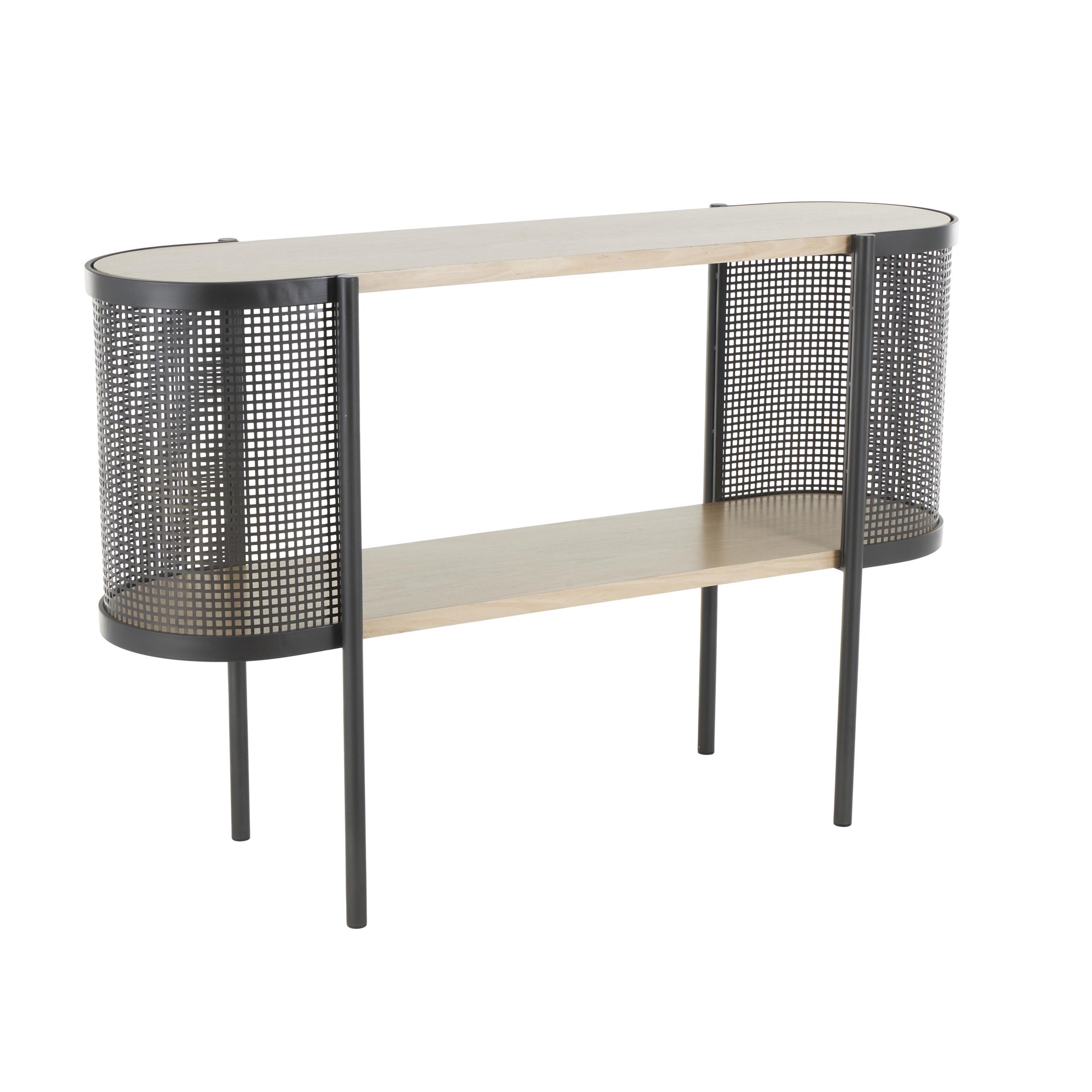 DecMode 48" x 32" Light Brown Wooden Oval Two-Toned Console Table with Mesh Side Panels and Brown Wood Tabletop, 1-Piece
