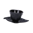 thumbnail image 1 of Juego de posavasos de hierro fundido para taza de té, taza decorativa para oficina, juego de té Kung Fu, color negro Posavasos de hojas, 1 of 9