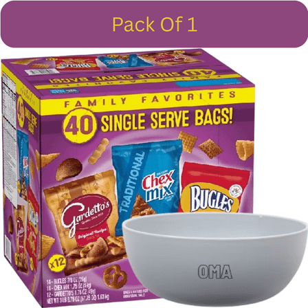 Bugles, Chex Mix & Gardetto Variety Pack Snacks, 40 pk. With White Bowl By OMA