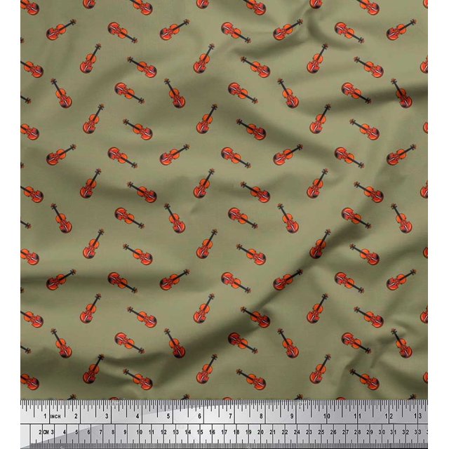 Soimoi Modal Satin Fabric Guitar Musical Instrument Print Sewing Fabric Yard 42 Inch Wide