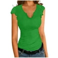 thumbnail image 5 of Xuhomer Summer Tops for Women Ruffle Short Sleeve V-Neck Tunics Blouse Vacation Business Work Casual Loose Solid Color Shirts Green S, 5 of 8