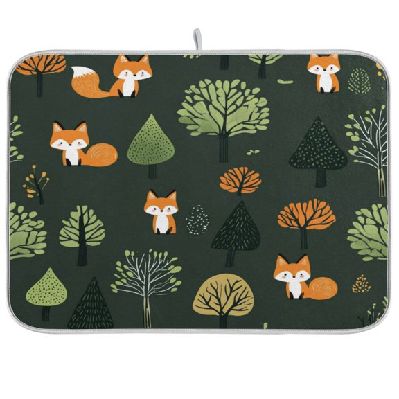 qxltty Foxes in The Forest Kitchen Drying Mat Extremely Absorbent Microfiber Dish Mats for Plates Cutlery Pots and Pans 16×18in