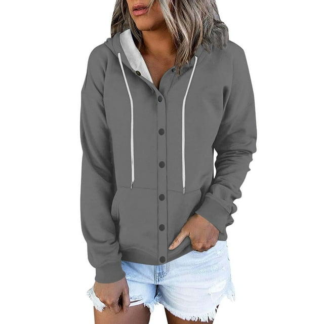 Timegard Chandails à Capuchon pour Femmes à Boutons Manches Longues Décontractés Vestes Confortables avec Poches Automne Hiver