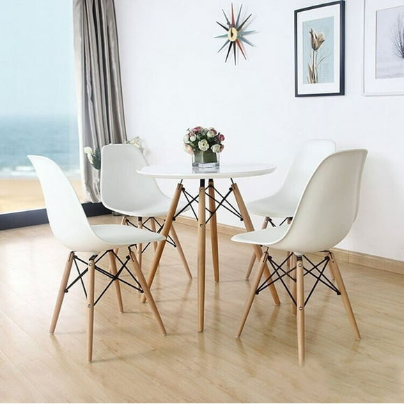 Ensemble de Quatre (4) Chaise de Style Eames Blanc avec Pieds en Bois Naturel Chaise de Salle à Manger Chaise de Bureau Eiffel