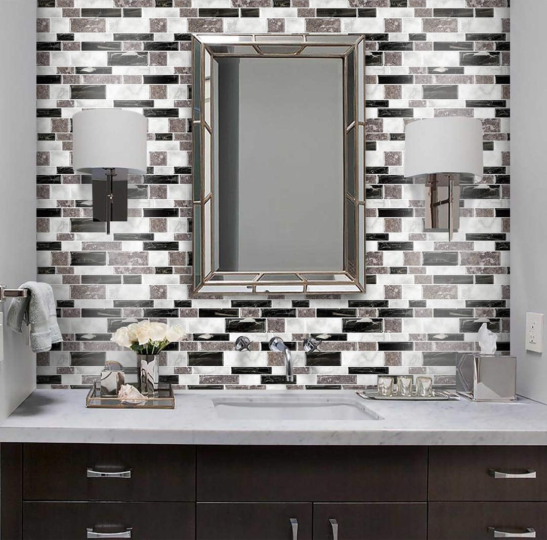 STICKGOO 10-Sheet Marble Look Peel and Stick Backsplash Tile, Self Adhesive Backsplash in Granite (Thicker Design)