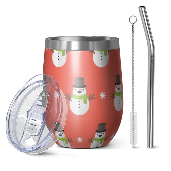 Christmas 12oz Stainless Steel Insulated Wine Tumbler with Lid and Straw – Double Wall Vacuum Mug for Hot & Cold Drinks, 304 Steel Interior, Sweat-Free Design