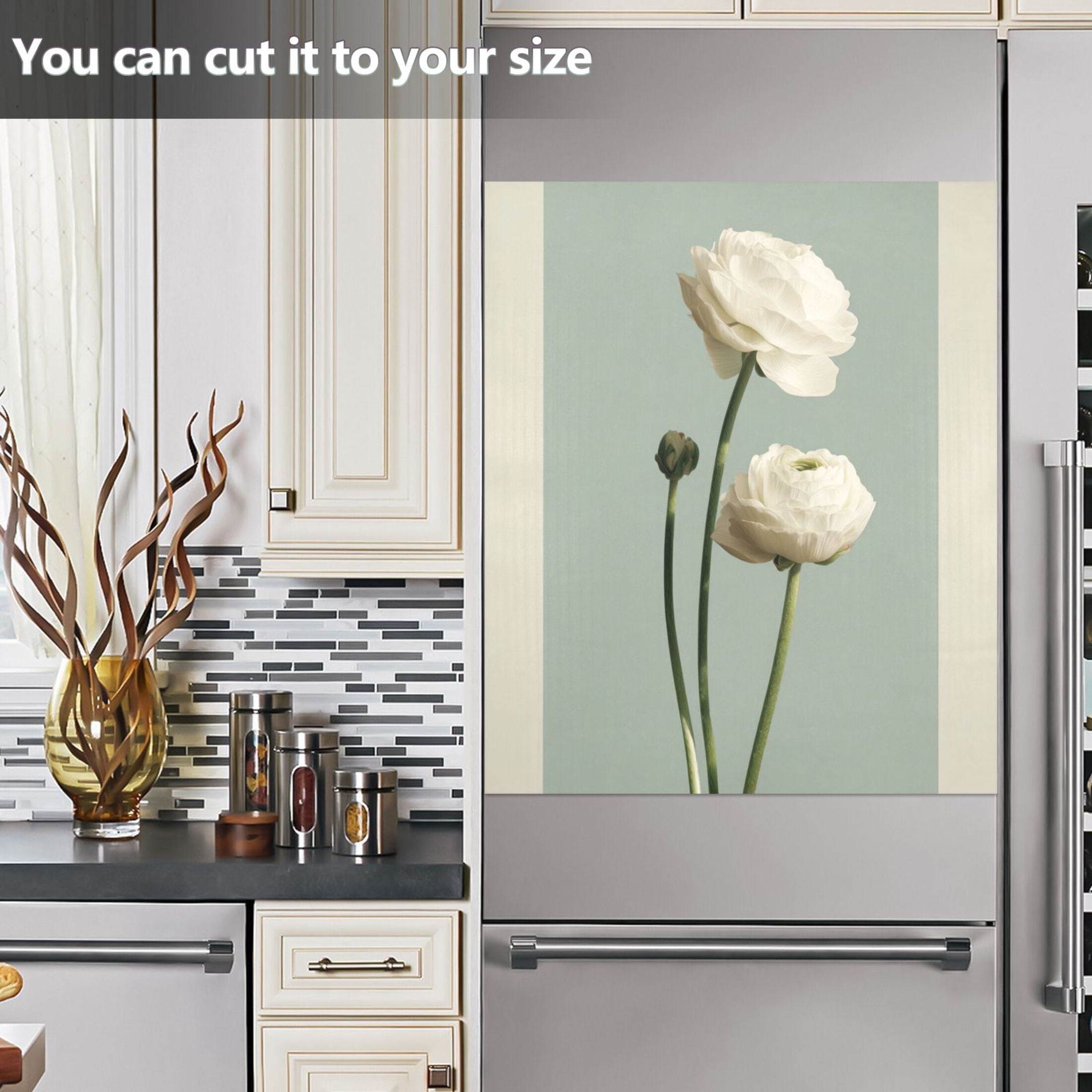 IAUYY Magnetic decorative sticker - 23x26 Inch PVC Refrigerator Decorative Cover, Removable DIY Art for Kitchen Appliances Green Flower Stalk