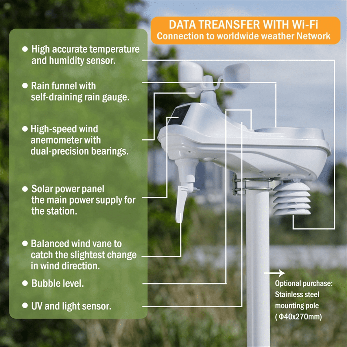 WiFi Weather Station with Remote Monitoring Indoor Outdoor Temperature Humidity Light Index Forecast US Plug