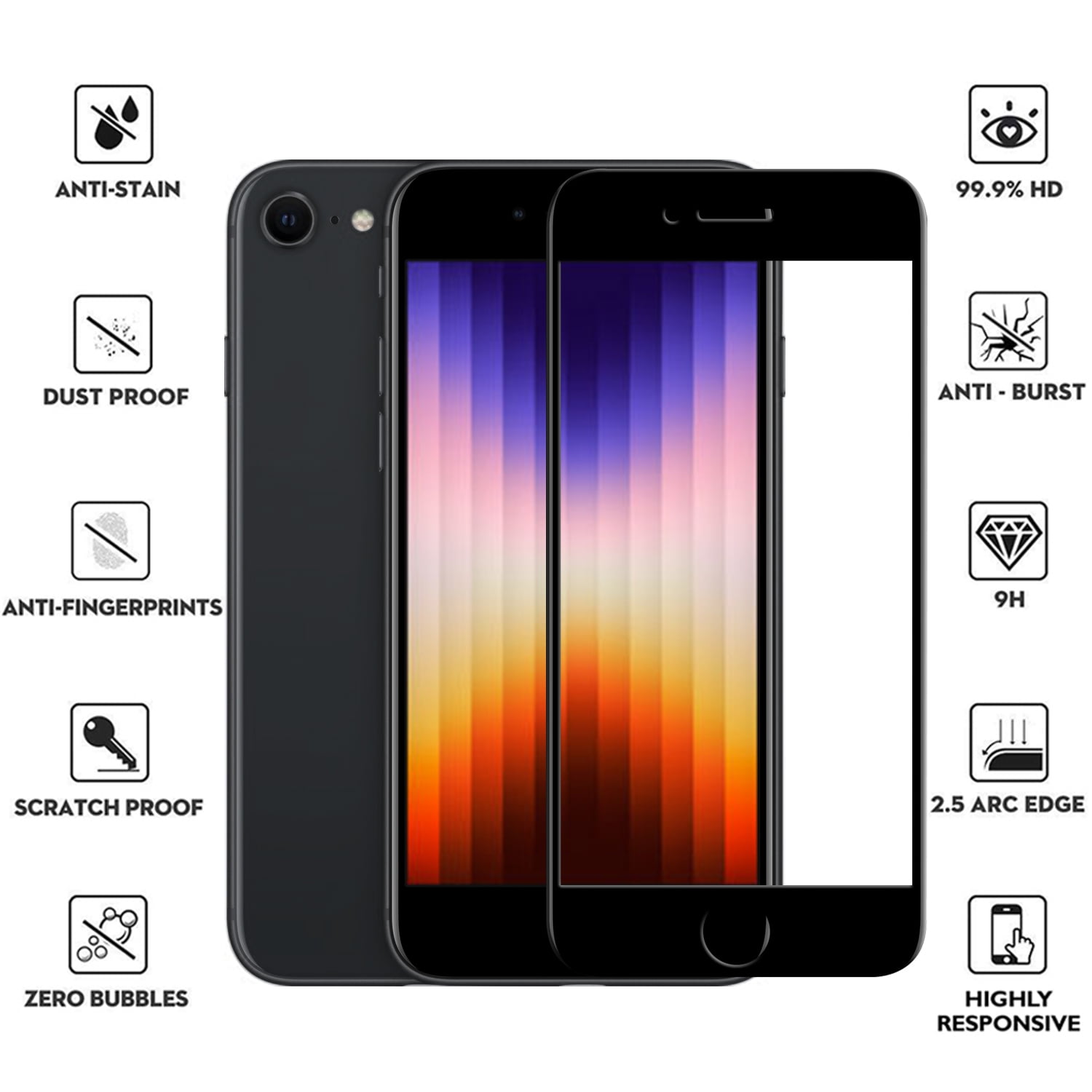 Tempered Glass Screen Protector COOL for iPhone 7 / iPhone 8 (FULL 3D  Black) - Cool Accesorios