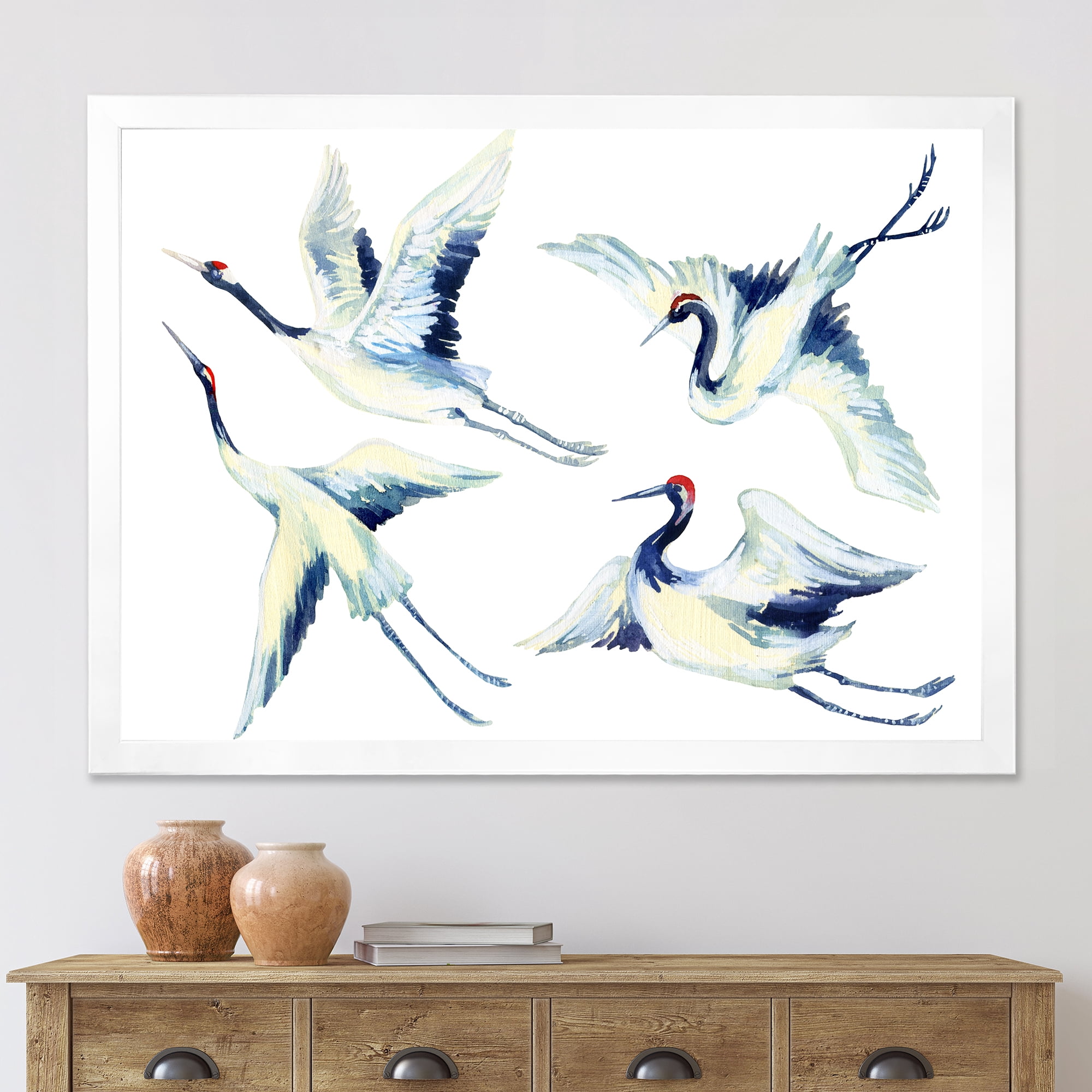 Designart 'Asian Crane Bird Impression II' Traditional Framed Art Print