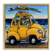 Stupell Industries Groovy Pet Beach Buggy Animals & Insects Painting Gold Floater Framed Canvas Art Print Wall Art, 18 x 18