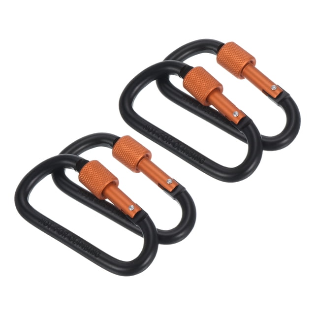 Unique Bargains 3' Aluminum D Ring Locking Hook Clip Screw Gate Keychain, Black Orange 4 Pack