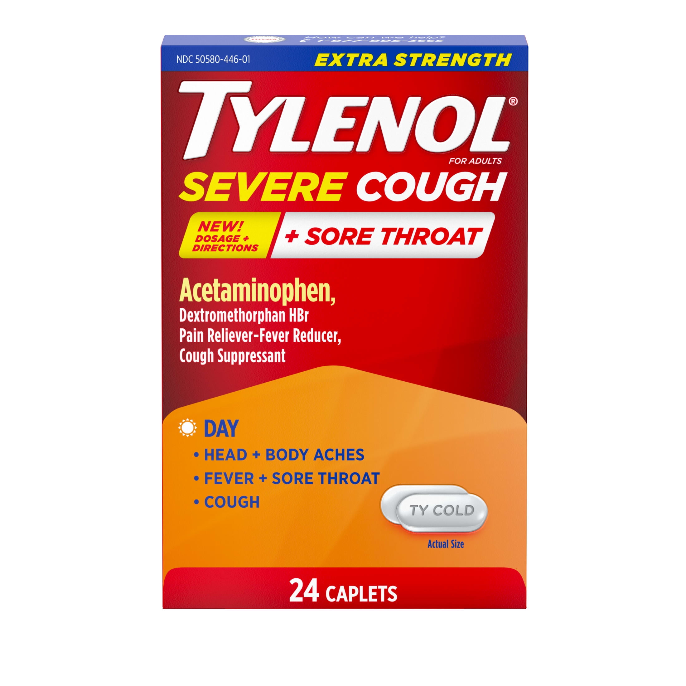 Tylenol Extra Strength Severe Cough + Sore Throat Caplets, 24 Count