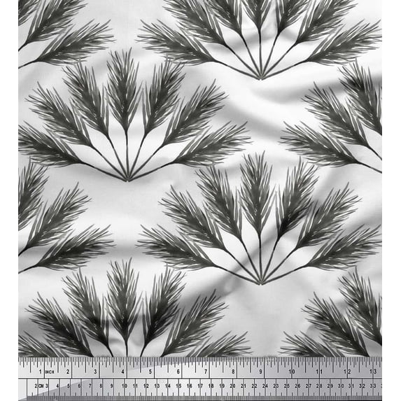 Soimoi Gray Poly Georgette Fabric Pine Leaves Print Fabric by the Yard 52 Inch Wide