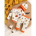 thumbnail image 2 of WIBACKER 1st Halloween Outfits for Newborn Baby Boys Long Sleeve Romper Pants Hat 3-Pieces Pumpkin Halloween Clothes Sets, 2 of 10