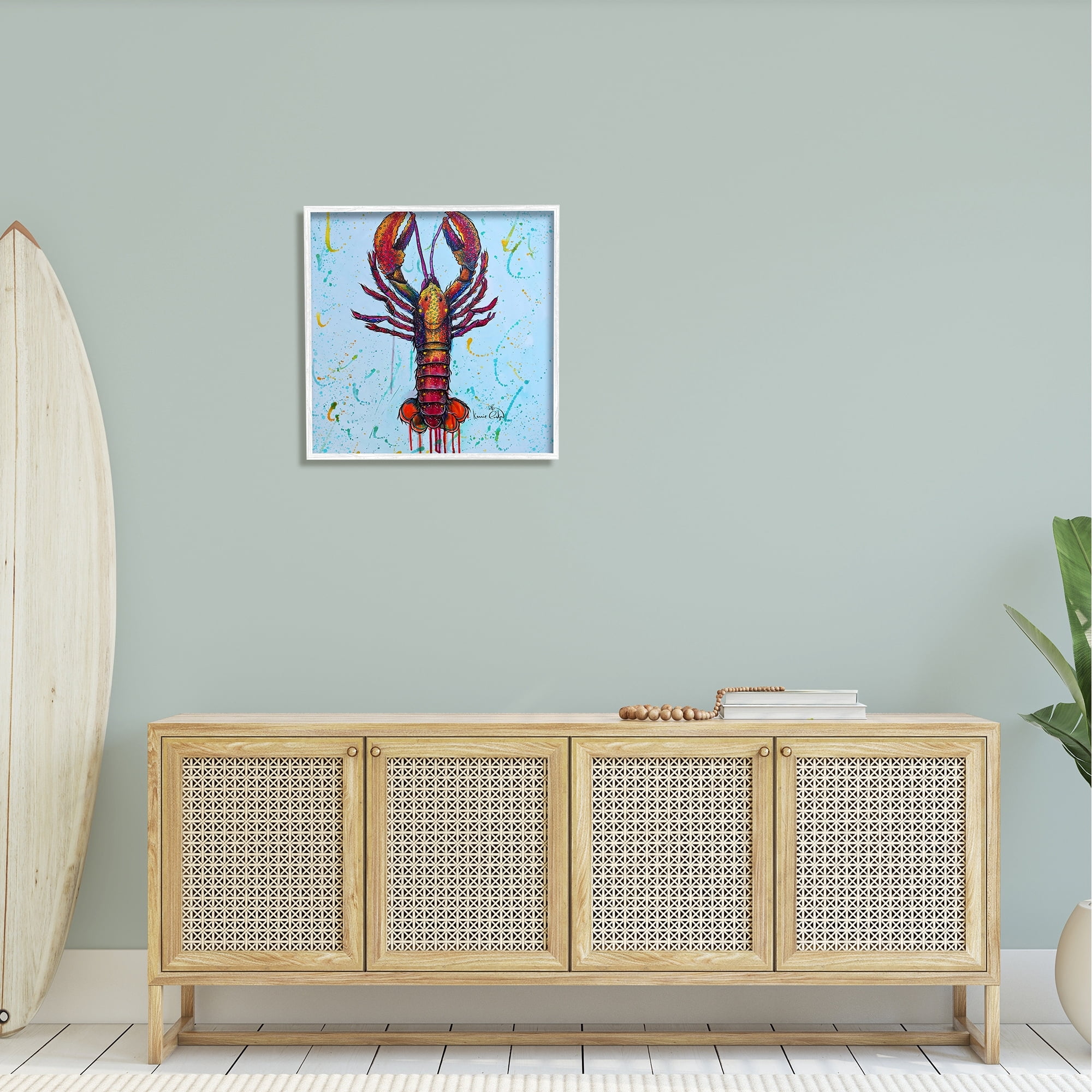 Stupell Industries Urban Style Lobster Paint Splatter Sea Life Painting White Framed Art Print Wall Art, Design by Karrie Evenson