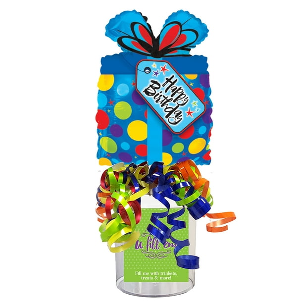 10" Balloon Happy Birthday Blue Present U Fill Party Containers