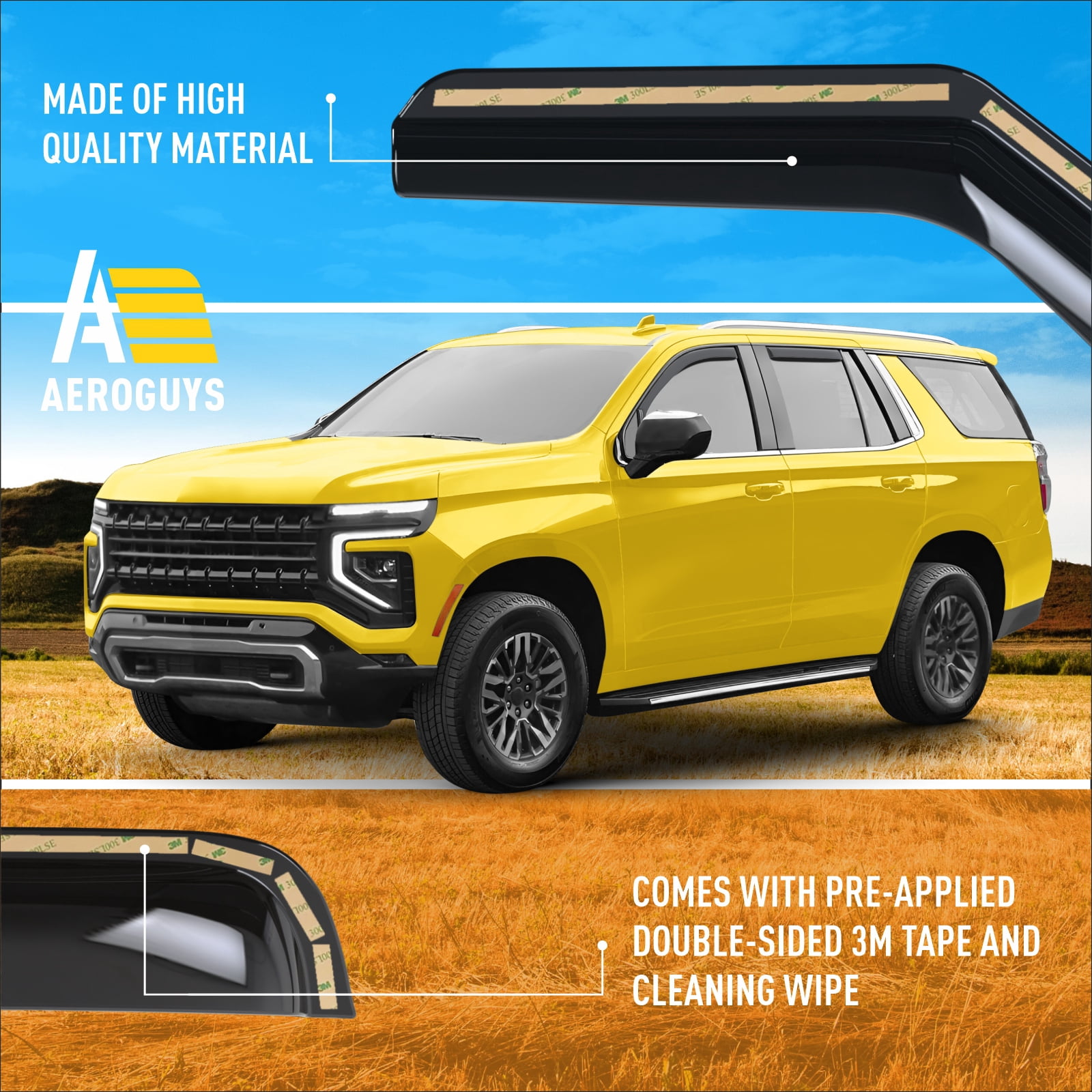 AEROGUYS In-Channel Window Deflectors Extra Durable Window Visors Rain Guards Fit for Chevrolet (Chevy) Tahoe 2021-2026, Sun Visors,Wind Deflectors,Vent Visors,Car Accessories - 4pcs. AG0524