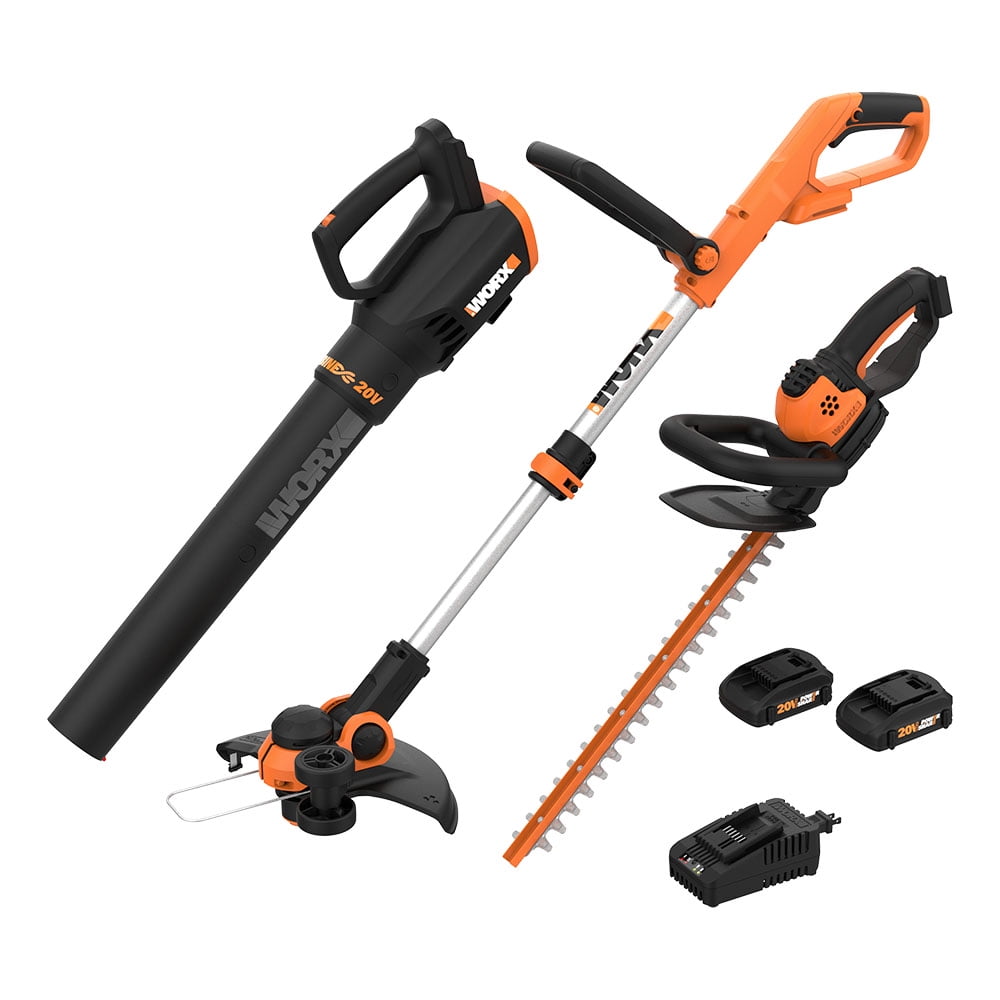 Worx Cordless 20V Leaf Blower, Hedge Trimmer, & Weed Trimmer Combo Kit