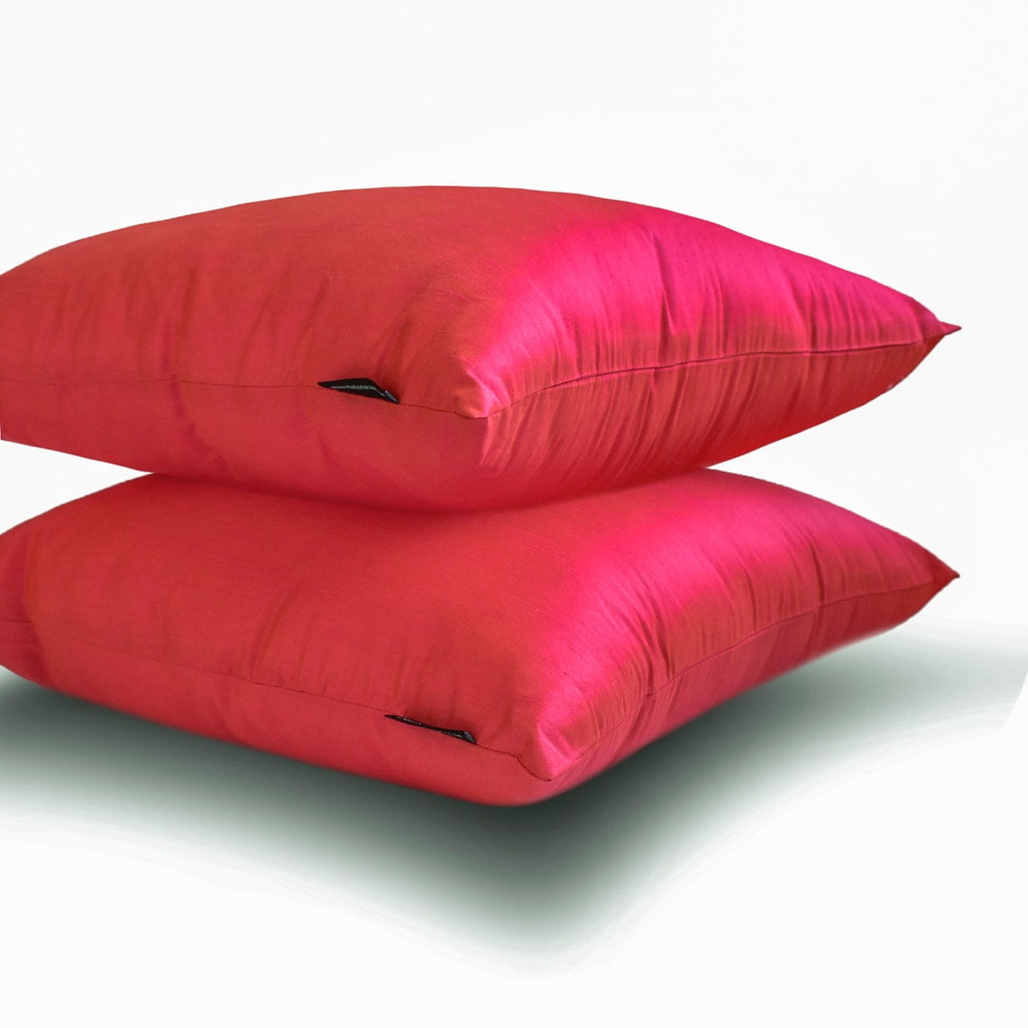The HomeCentric Decorative Throw Pillow covers Pink & Orange Pack of 2, 16"x16" (40x40 cm) Silk Solid Pillowcase For Sofa Chouch, Hotels, living, Bed Room, Solid Modern Style - Pink Orange Luxury