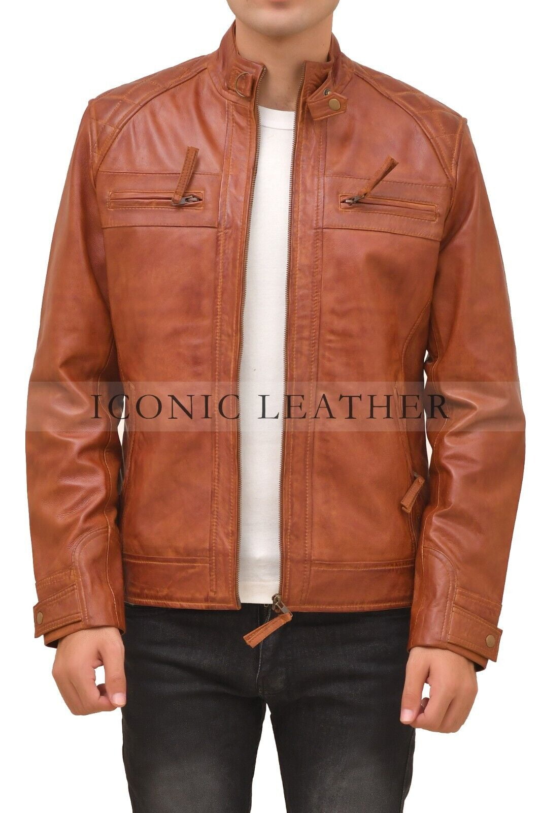 Men's Quilted Brown GENUINE Leather Jacket