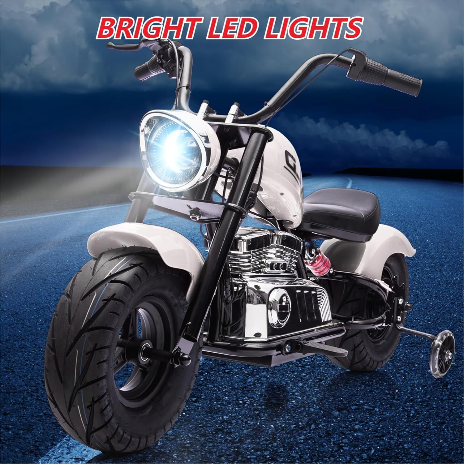 Rugerasy 36V 350W Ride On Off-Road Motorcycle,Electric Dirt Bike for Teens,Fast Speed 16.5mph with Music,Spring Suspension,Led Light,White