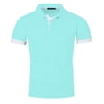 thumbnail image 4 of Qwertyu Men's Casual Polo Shirts Short Sleeve Button Classic T-Shirts Cotton Slim Fit Tees Lightweight Golf Tops Cyan M, 4 of 5