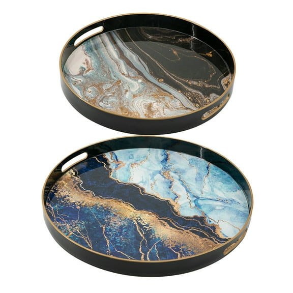CC Home Furnishings Abstract Marble Round Trays - 18" - Set of 2