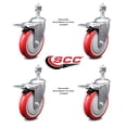 thumbnail image 2 of 5 Inch Red Polyurethane Swivel ½ Inch Stem Caster Set with Total Lock Brake, 2 of 2