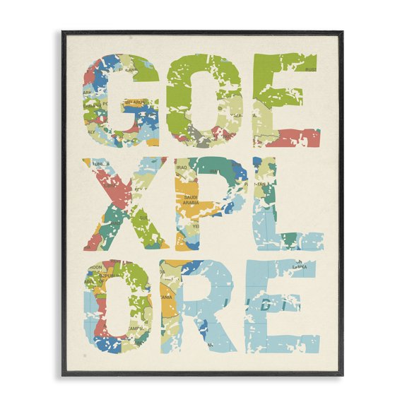 Stupell Industries Traditional Go Explore Map Typography Black Framed Giclee Art, 24 x 30, by Lil' Rue