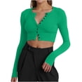 thumbnail image 1 of Timegard Hauts Courts pour Femmes Col en V Boutonné Manches Longues Ajusté Confortable Automne Tee Décontracté Sortie, 1 of 8