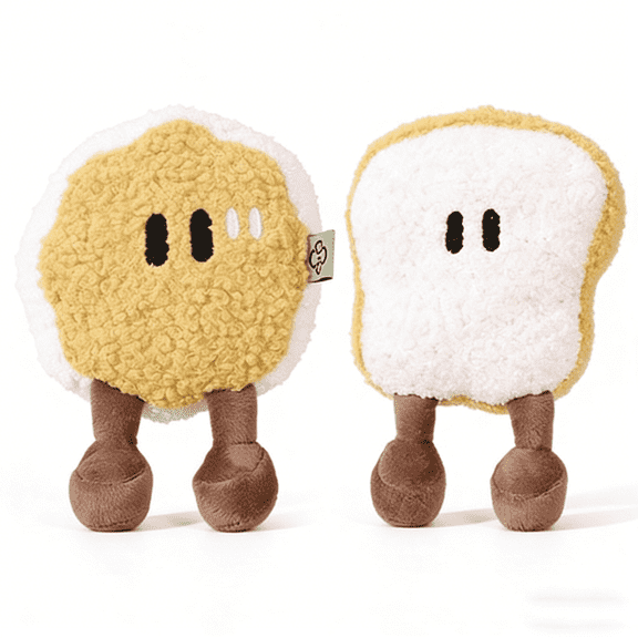 Cute Toast & Fried Egg Plush Dog Toys, Squeaky Interactive Pet Toys for Small Medium Large Dogs, Soft Stuffed Chew Toys for Teething, Durable Washable Puppy Gifts
