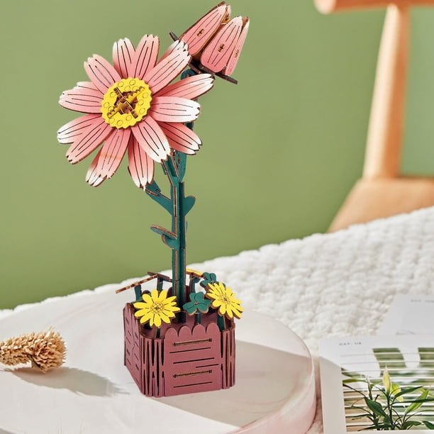 Bloques de Construcción, Flores, Rompecabezas de Flores, Modelos Tridimensionales, Artesanías de Madera
