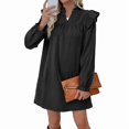 thumbnail image 5 of Solid color ruffled long-sleeved loose stand-collar dress for women, 5 of 5