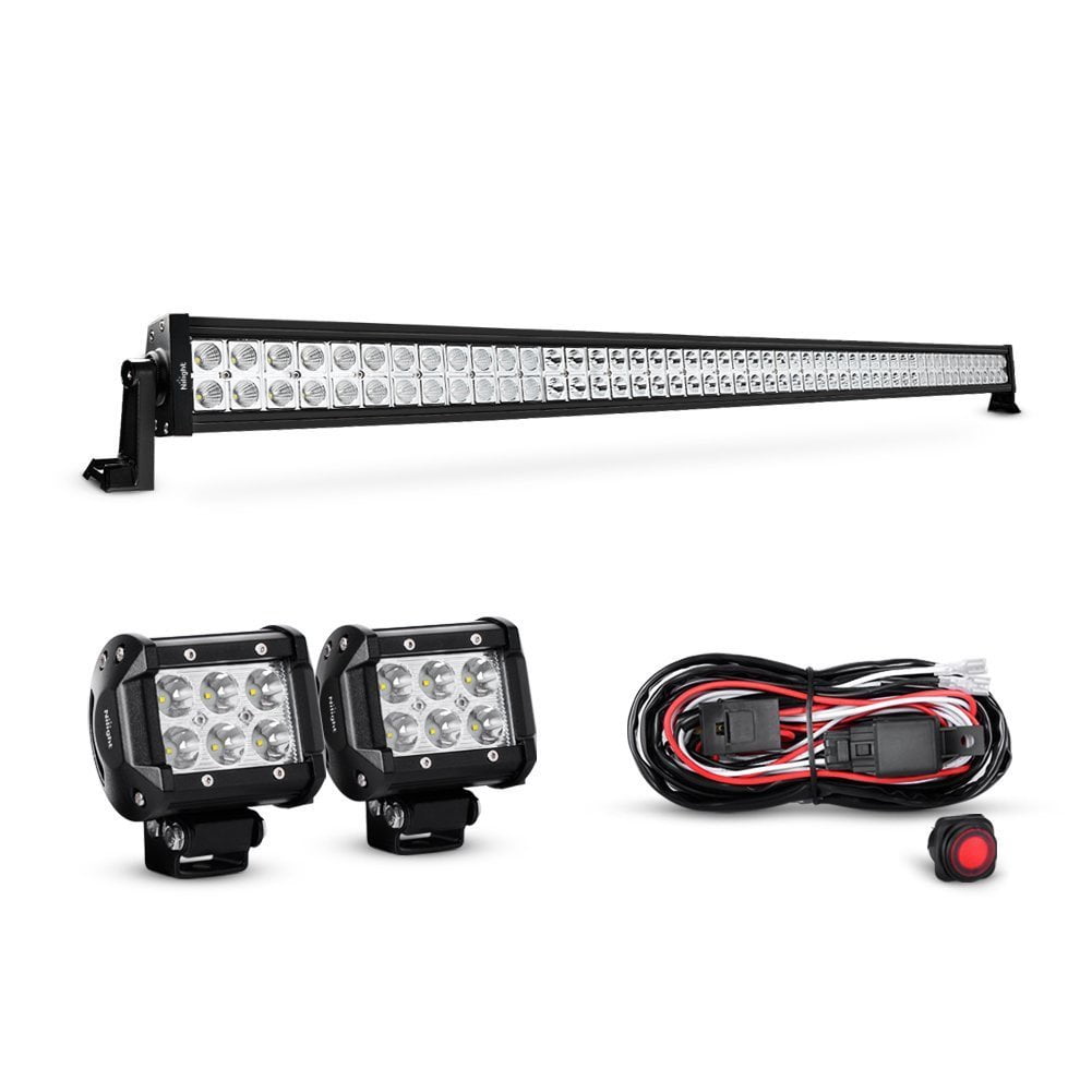 50inch Curved Offroad LED Light Bar 4" CREE Pods SUV Driving Wiring Harness 52" 