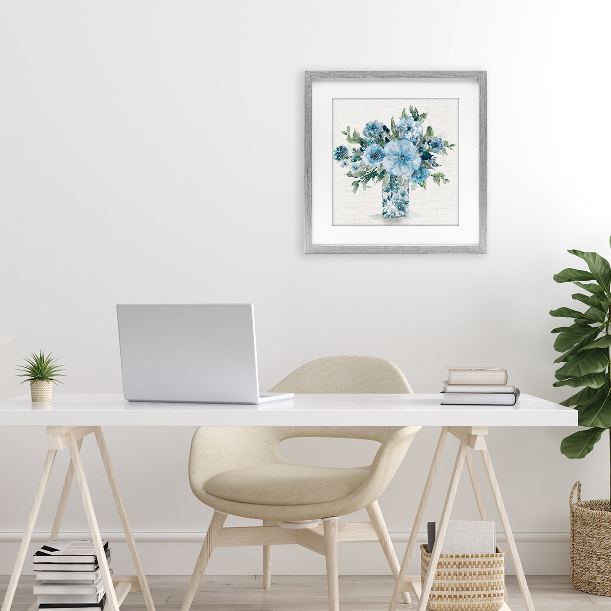 Stupell Industries Pastel Blue Bouquet Foliage Gray Framed Print Under Glass, design by Carol Robinson