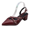 thumbnail image 2 of Samdudou Strappy Heels for Women Closed Toe Pointed Front Slingback Pumps Glossy Finish Elegant Criss Cross Multiple Buckle Straps Chunky Block Heel Evening Banquet Shoes, 2 of 9
