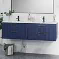 thumbnail image 3 of 30" Bathroom Vanity Cabinet with Sink Combo, Wall Mounted Floating Bathroom Vanity with 2 Big Drawers and Gold Metal Handles, Blue, 3 of 9