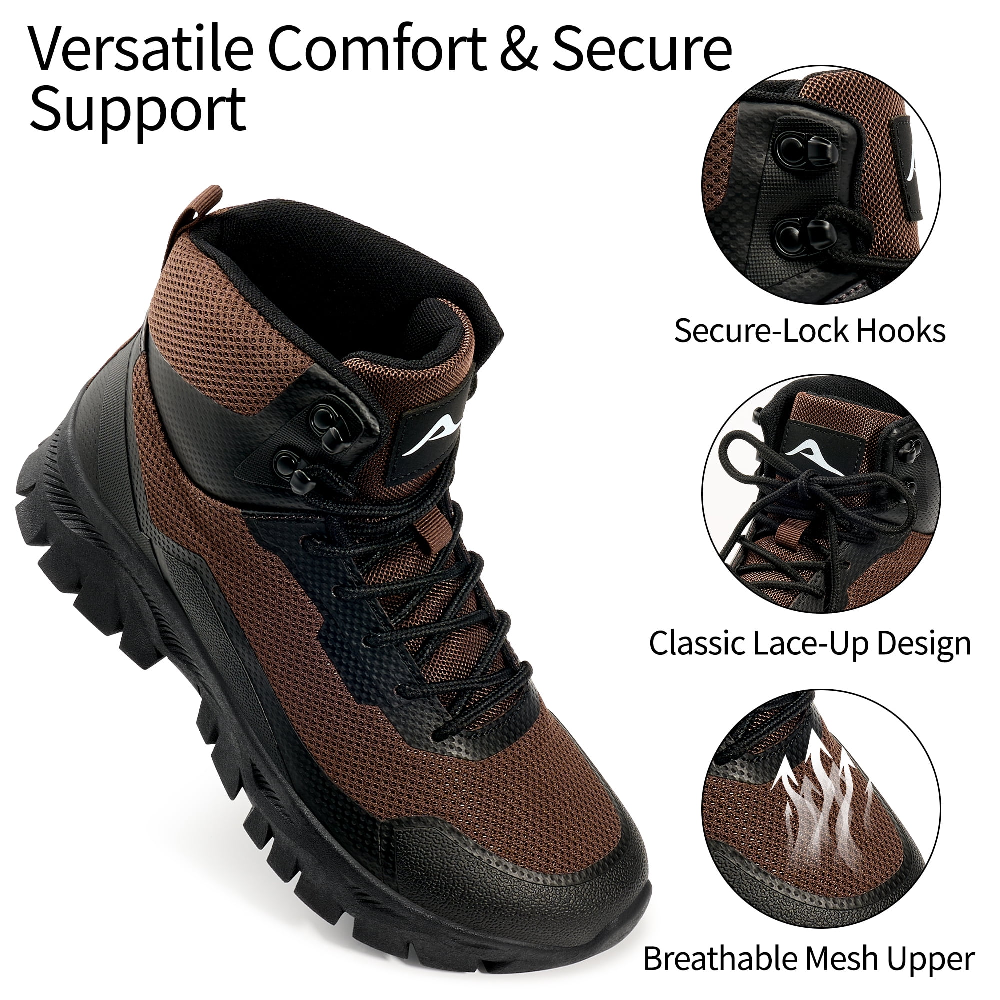 MeMoride Men's Hiking Boots Mid-Top Breathable Non-Slip Outdoor Trekking Shoes