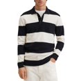 thumbnail image 1 of Suéter de punto con cuello vuelto para hombre, suéter informal de manga larga con estampado de rayas grandes, color negro, XL, 1 of 5