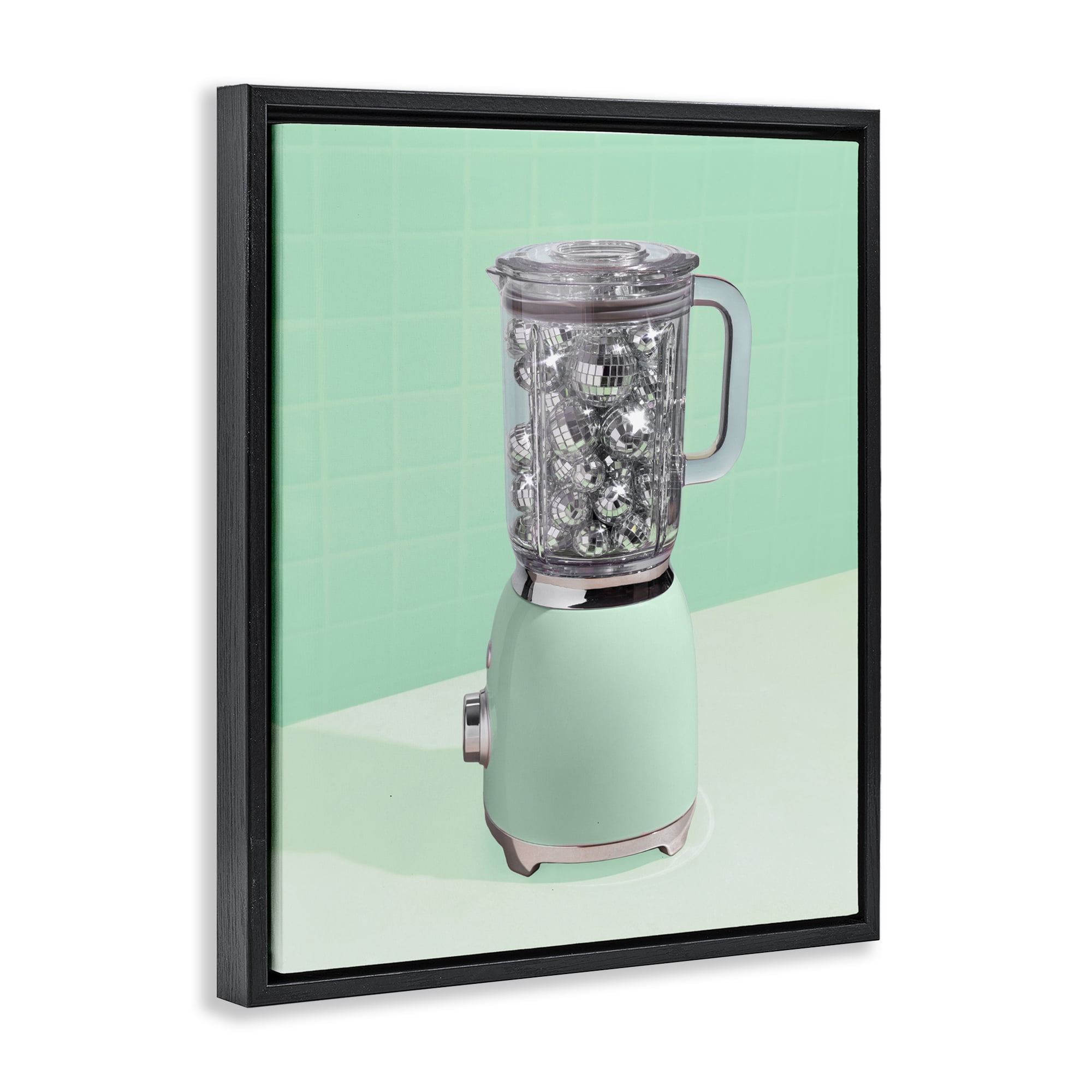 Stupell Industries Disco Drink Blender over Green Black Framed Floater Canvas Wall Art, design by LISH Creative